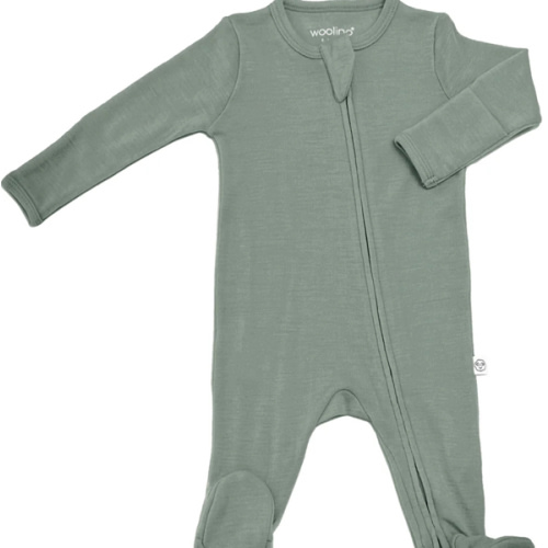 Footie Pajamas, Merino Wool, Sage