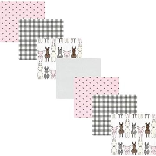 Hudson Baby Unisex Baby Cotton Flannel Receiving Blankets Bundle, Farm Friends Pink, One Size