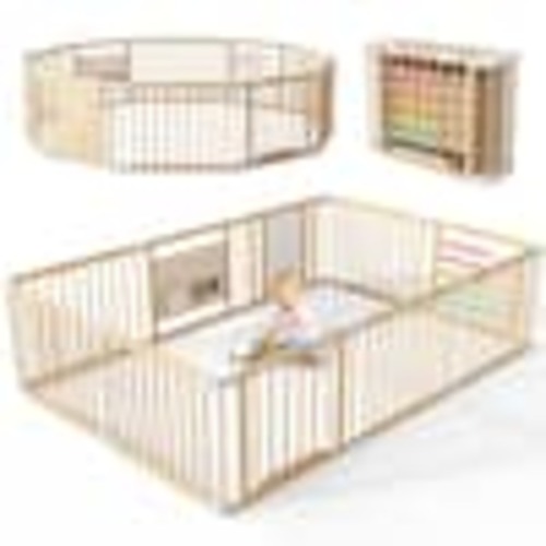 BOZTIY Wooden Baby Playpen Adjustable Size and Shape Foldable Baby Fence with Gate Kid Play Yard Wood Fired Outdoor Pizza Oven PSL004-BK-16HD01