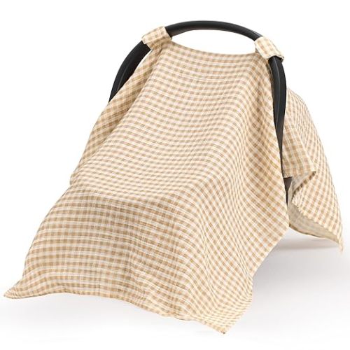 SERAPHY 100% Muslin Cotton Car Seat Covers for Babies, Universal Baby Car Seat Cover, Breathable Muslin Carseat Cover Canopies for Boys and Girls, Soft Infant Car Seat Cover for Summer — Beige