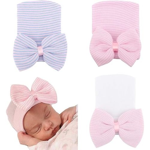 Newborn Baby Girl Hats with Bow No Scratch Cotton Toddler Infant Beanie Caps Soft Newborn Hospital Hat 0-3 Months
