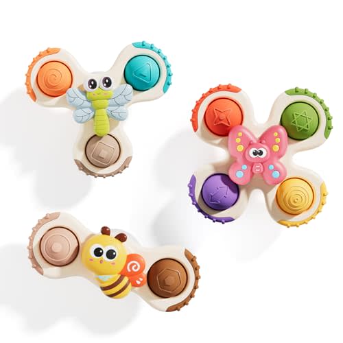 ALASOU Pop Suction Cup Spinner Airplane Travel Toys for 1 Year Old Boy Girl | Novelty Spinning Tops Infant 12 18 Months,1 2 Year Old Boy Birthday Gift for Toddlers ,Sensory Baby Bath Toy Kids Ages 1-3