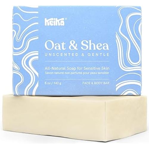 Keika Baby Soap Bar Oat & Shea Unscented for Eczema, Psoriasis, Face, Body, Infant Kids Teens Men Women with Sensitive Skin, 5 oz.