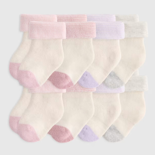 Organic Cotton Fold Over Socks 8-Pack - Baby in Pink Multi