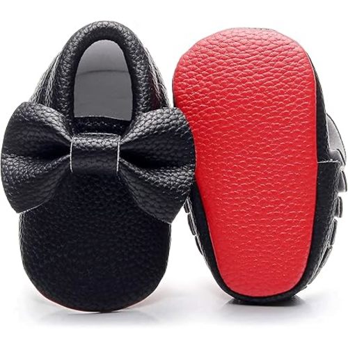 Bebila Double Bow Fringe Baby Moccasins - Soft Sole Baby Shoes Girls Toddler Crib Flats
