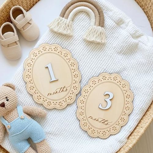 Baby Girl Monthly Milestone Signs, 1-12 Monthly Baby Milestone Girl, Newborn Photography Props Double-Sided, Nursery Decor for Girls (M03)
