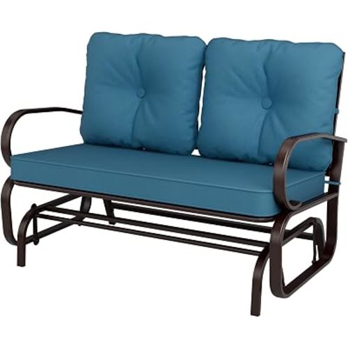 Incbruce Outdoor Swing Glider Rocking Chair Patio Bench for 2 Person, Garden Loveseat Seating Patio Steel Frame Chair Set with Cushion, Peacock Blue