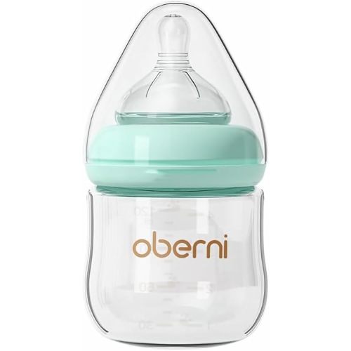 Glass Baby Bottles,Anti Colic Breastfeeding Bottle with Natural Response Nipple Size S,Wide Neck Slow Flow Baby Bottle for Baby,Newborn,Preemie 0-3 0-6 Month,BPA Free (Blue, 1 Pack, 4 Ounce)