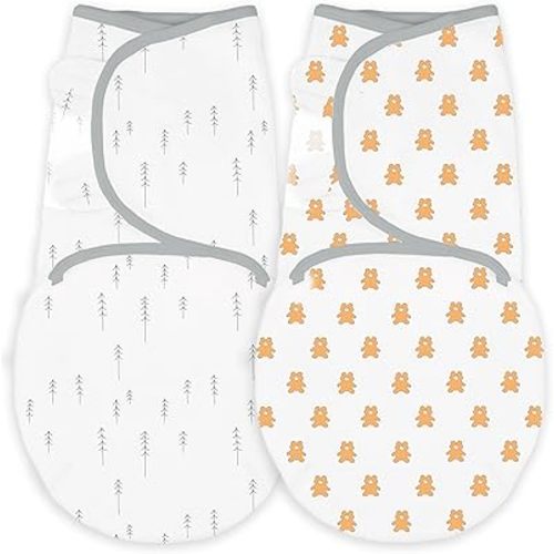 Amazing Baby Swaddle Blanket with Adjustable Wrap, Set of 2, Tiny Bear and Trees, Butterum and Sterling, Small