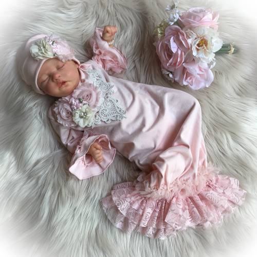 Pink Lace Newborn Gown, Baby Girl Coming Home Outfit, Lace Baby Gown