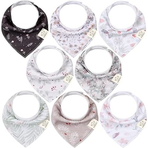 8-Pack Organic Baby Bandana Drool Bibs for Girls - Super Absorbent Bibs for Baby Girls, Baby Boys, Soft Cotton Drool and Teething Bibs for Infant, Toddler (Bloom)