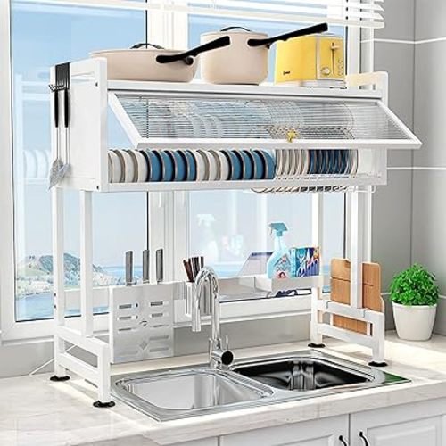 Over The Sink Dish Drying Rack,2 Tier Stainless Steel Expandable Shelf Rack Durable Rustproof Cutlery Holders for Kitchen Counter,A,85cm