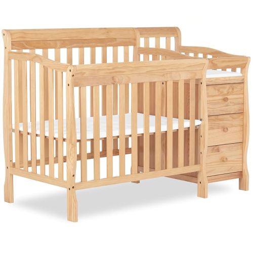 Dream On Me Jayden 4-in-1 Mini Convertible Crib And Changer in Natural, Greenguard Gold Certified, Non-Toxic Finish, New Zealand Pinewood, 1" Mattress Pad