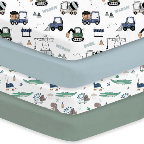 Bimocosy Crib Sheets Fitted 4 Pack for Baby Boys & Girls, Soft Microfiber Toddler Bed Sheets for Standard Crib & Toddler Mattresses 52'’ x 28'' (Truck)