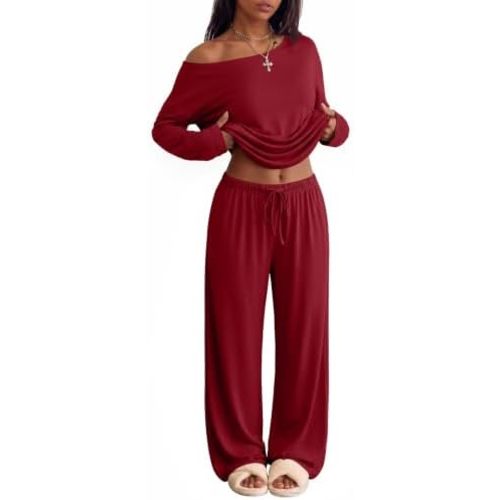 Ekouaer Womens Pajama Sets Off Shoulder Lounge Set 2 Piece Long Sleeve PJs
