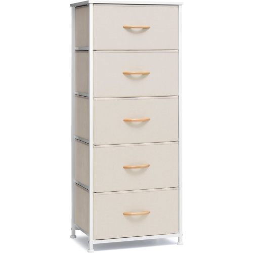 Vertical Dresser, 5 Drawers, Beige,