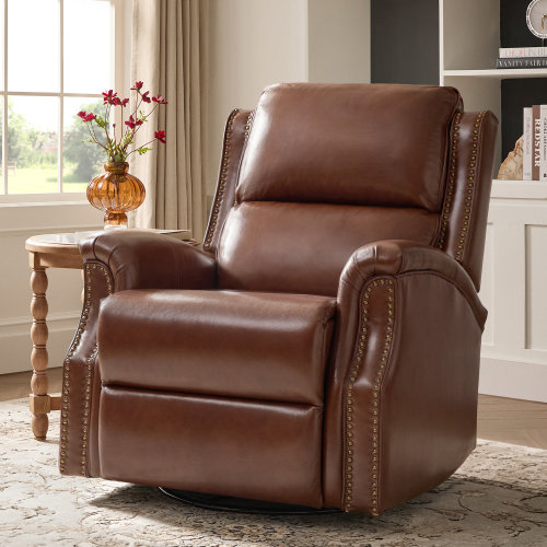 Red Barrel Studio® Purcell 34" WTraditional Swivel Rocker Manual Genuine Leather Recliner & Reviews | Wayfair