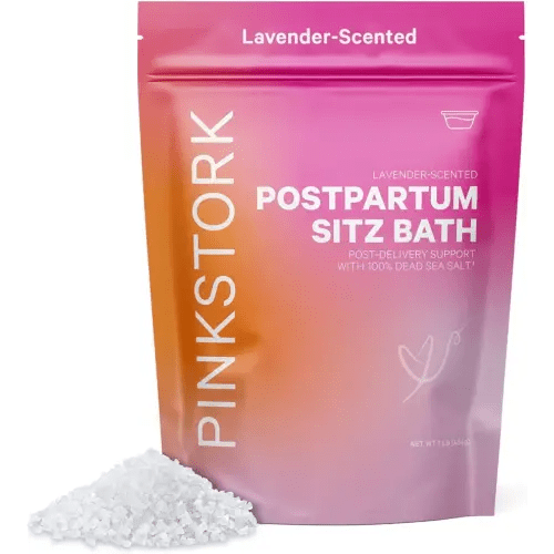 Pink Stork Postpartum Sitz Bath Soak: Dead Sea Salt for Perineal Care & Cleansing, Postpartum Recovery, Labor & Delivery Essentials, Postpartum Essentials, Women-Owned, Lavender Scented, 16 oz