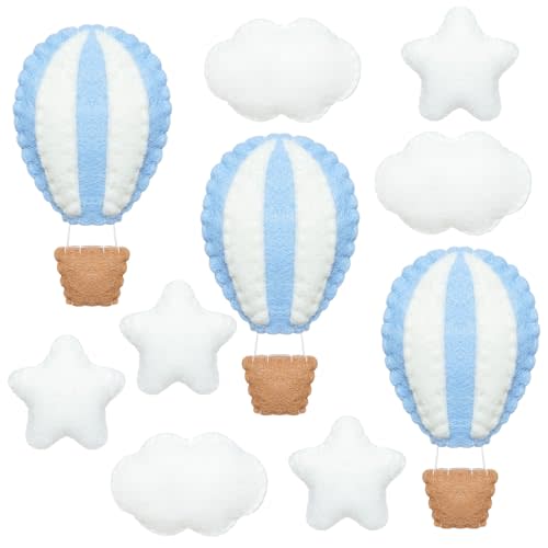 Poen 10 Pcs Hot Air Balloon Felt Wall Decor, Nursery Stars Clouds,Blue | Kids Room Wall Decorations, Lightweight Hanging Ornaments, Baby Nursery Theme, Soft Felt Material, Bedroom Decor