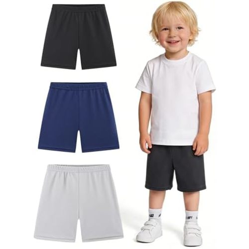 3 Pack Toddler Shorts Boys Basketball Shorts Athletic Soccer Short Baby Boy Stretch Breathable Pants Size 2-5T