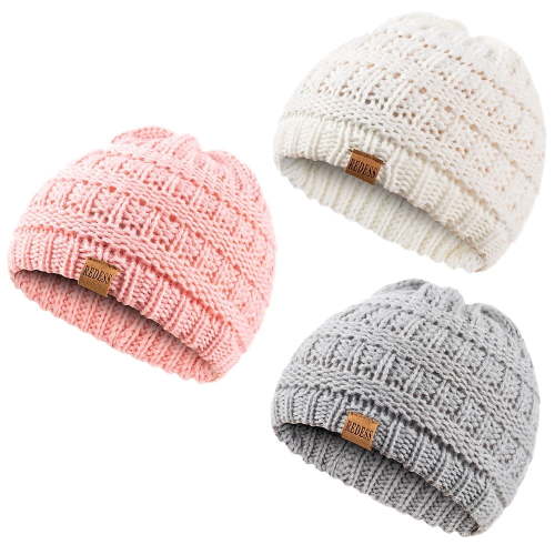 REDESS Baby Kids Winter Warm Hats, Infant Toddler Children Beanie Knit Cap Girls Boys-3 Pack