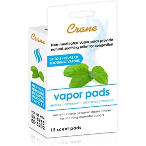 Crane Menthol-Eucalyptus Universal Vapor Pads, 12 Pack, for use Droplets, Corded Inhaler, Warm Mist humidifier