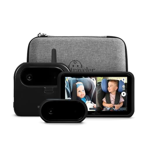 Tiny Traveler Ai Smart Wireless Baby Car Monitor with Add-On Camera, Travel Kit & Power Bank - AI-Powered Safety Alerts Detection, Virtual Fence, Long Range 1000ft Night Vision, 2-Way Talk - Black