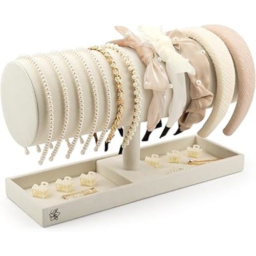 LS Lulu & Summer Headband Holder Organizer - Storage Stand Display Rack for Headbands, Hairband, Disney Ear, Tiara and Hair Accessories in Women and Girls Room (Cream/Off White)