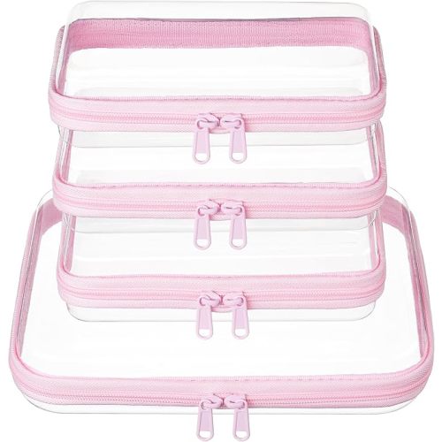 4 pcs Clear Zipper Pouches,Hard Shell Zipper Case, Toiletry Bag for Travel