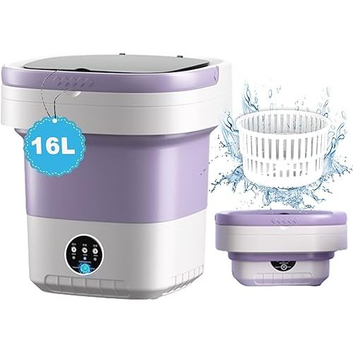 Portable Washing Machine, 16L Mini Foldable Laundry Machine, Small Compact Washing Machine with 3 Cleaning Modes for Baby Clothes,Underwear, Apartment (Purple)