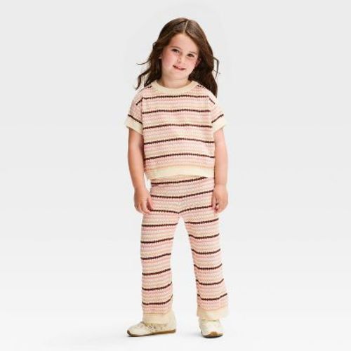 Toddler Girls' 2pc Juniper Shore Striped Sweater Knit Top and Pants Set - Pink 12M