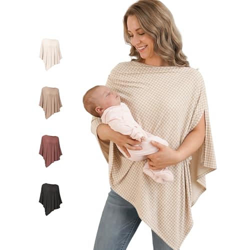 Konssy Rayon Made from Bamboo Nursing Cover for Breastfeeding | Buttery Soft, Breathable & Stretchy, Wearable Nursing Poncho, Multi-Use Car Seat Canopy, 360° Full Privacy (Apricot Hound)