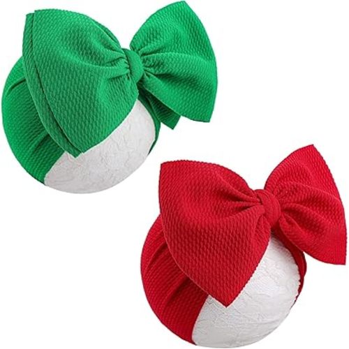 YanJie Headbands - 7" Christmas Big Bows, Handmade Red and Green Hairbands for Newborn Toddler Infant, Hair Accessories Gifts for Baby Girls, 2 Count Pack