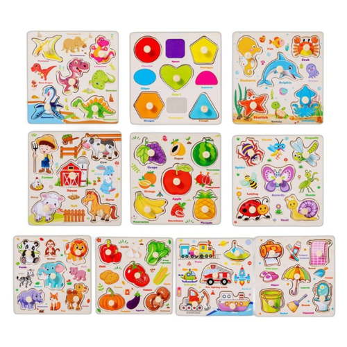 Qocolhg Wooden Puzzles for Toddlers 1 2 3 Years Old,Montessori Toddler Toys Peg Puzzles with Knob,Number,Shape,Animal,Alphabet Preschool Learning Educational Toys,Great Gifts for Boys Girls,Clearance
