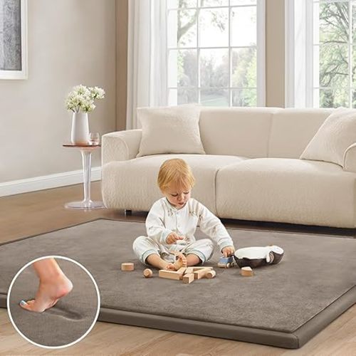 Baby Play Mat for Floor Nursery Rug Muscle Mat Area Rug Playroom Rug 79"x158" Playpen Mat Elastic Foam 1.3" Thick Crawling Mat for Babies,Toddlers, Infants, Kids,Camel