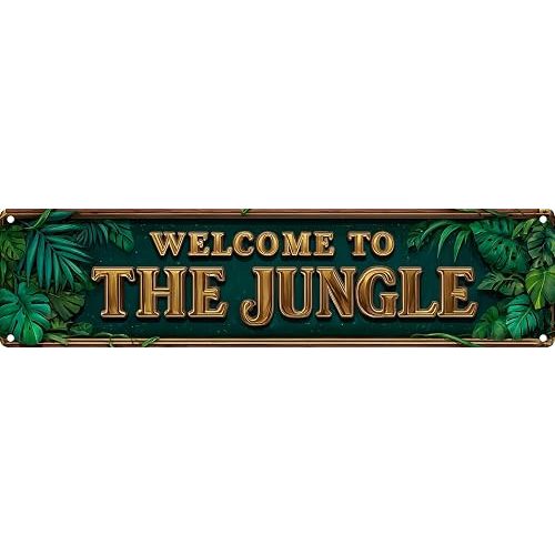 Vintage Tin Welcome To The Jungle Sign Retro Metal Sign Suitable For Home Street Shop Garage Bar Farm Garden - Multi-Purpose For Indoor/Outdoor Use Plaque 4x16 Inch
