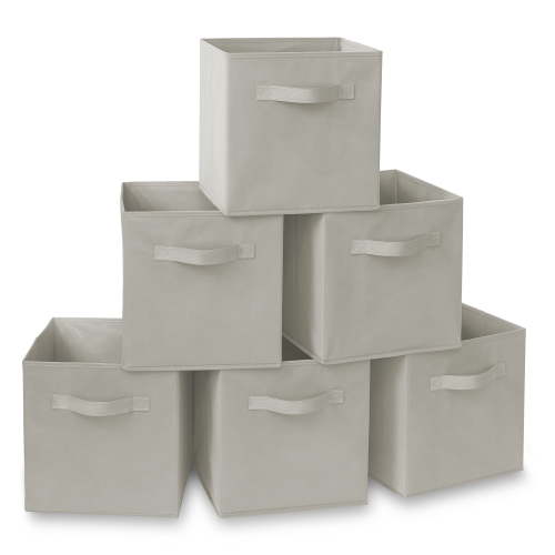 Casafield Set of 6 Fabric Storage Cube Bins, Light Gray - 11" Collapsible Foldable Cloth Baskets for Shelves and Cubby Organizers