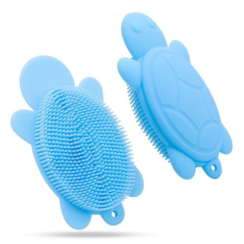 Soft and Gentle Silicone Body Scrubber, Pure Silicone Turtle Shaped Shower Brush Easy to Clean Exfoliating Bath Brush Suitable for Boys and Girls(Wathet)