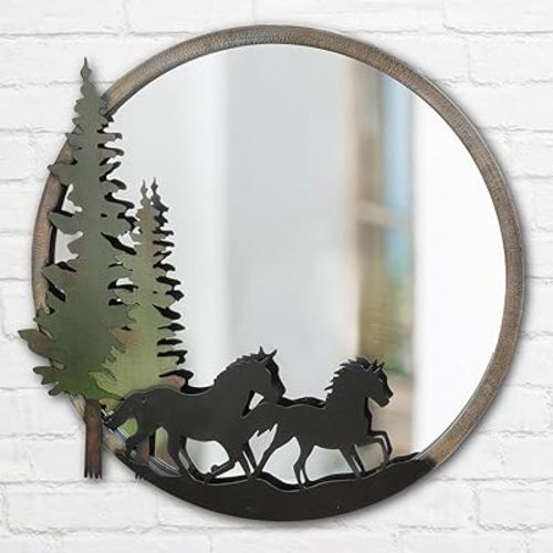 BLACK FOREST DECOR Mustang Ridge Round Wall Mirror, Decorative Accent, 20" Dia. x 1" D