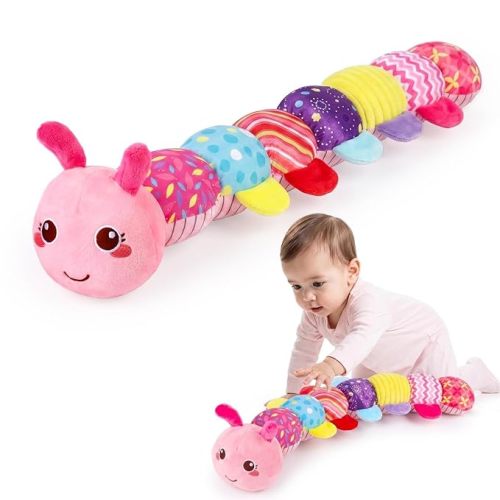 Baby Sensory Toys 0-6 Months Music Animal Stuffed Plush Caterpillar Toy for Infant 0-3-6-12 Month Old Tummy Time with Mirror Crinkle Rattle Toys for Newborn Boys Girls Shower Birthday Gifts