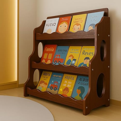 Wooden Montessori Bookshelf 3-Tier Kids Book Organizer | Scalloped Design – TOV BABY