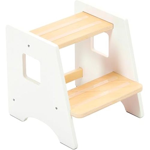 WOOD CITY Toddler Step Stool-Wooden 2 Step Stools for Bathroom Sink Potty Training Kitchen Stool Helper for Kids Bonus Non-Slip Pads and Handles for Safety White