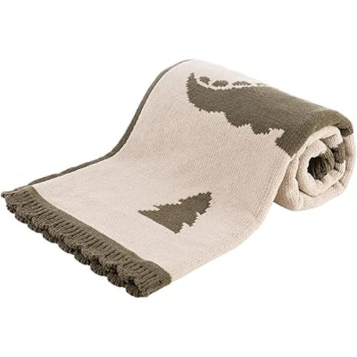 Berkshire Baby Blanket,Ultra-Plush Reversible Chenille Knit Toddler Blanket,Cute Pattern Nursery Crib Blanket,Ideal Baby Gift(30x40 Inches,Dino WalkKalamata)