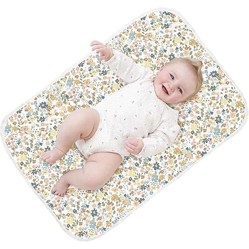 Baby Diaper Changing Pad – 31.5" x 21.5" Extra Large Waterproof Absorbent Portable Changing Mat, Reusable Changing Pad Liner for Travel or at Home Use(Floral1)