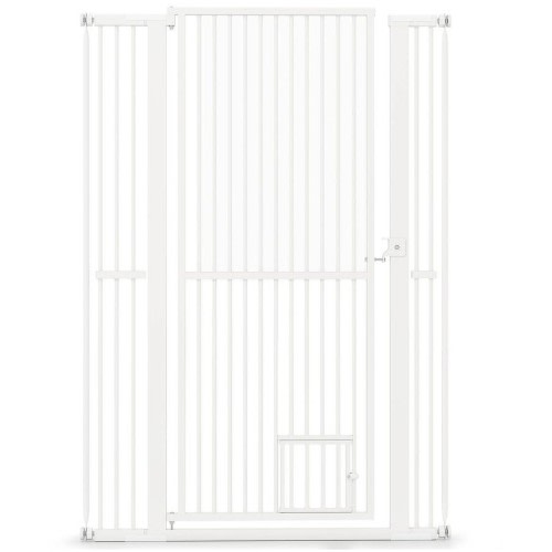 Costway 150cm Extra Tall Pet Gate Dog Fence Galvanized Metal Cat Barrier Door 77-104cm Wide Opening Doorway Stairs