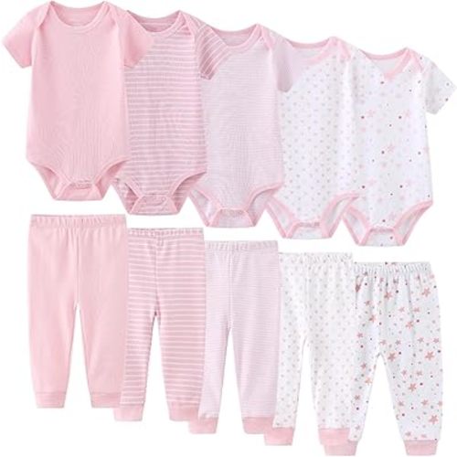JELYLOVE 10 Pack Baby Boy Girl Bodysuits And Pants Sets New Born Outfits | classic baby pants set,easy to mix & match,100%cotton fabric,everyday wear,easy diaper changes,perfect for new parents