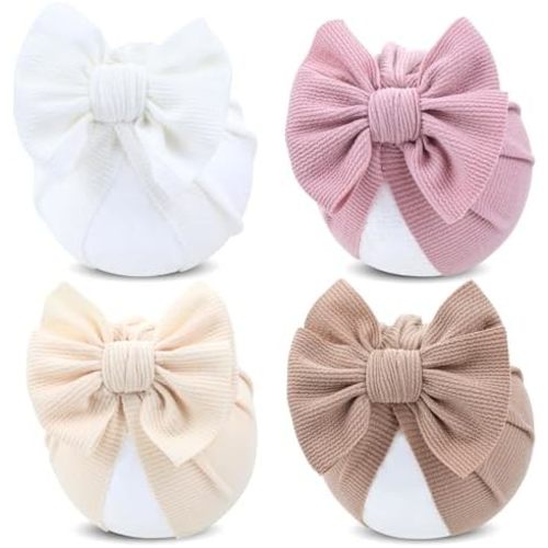 Cinaci 4 Piezas Gorros Turbante para Niñas Bebés con Lazo Gorros de Hospital para Recién Nacidos Bonnets Beanies Diademas para Bebés y Niños Pequeños