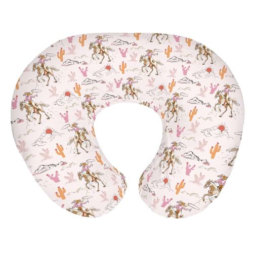 Cute Pink Cowgirl Nursing Pillow Covers for Girl Western Cowgirls Horse Cactus Mountain Sunset Nursery Slipcovers for Breastfeeding Pillows Wild West Desert Soft Stretchy Cover for Newborn Infant