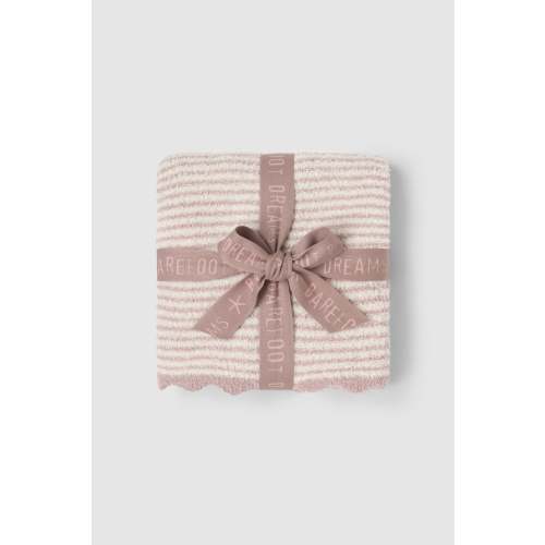 CozyChic® Faded Rose / Cream Stripe Scallop Receiving Blanket | Barefoot Dreams®