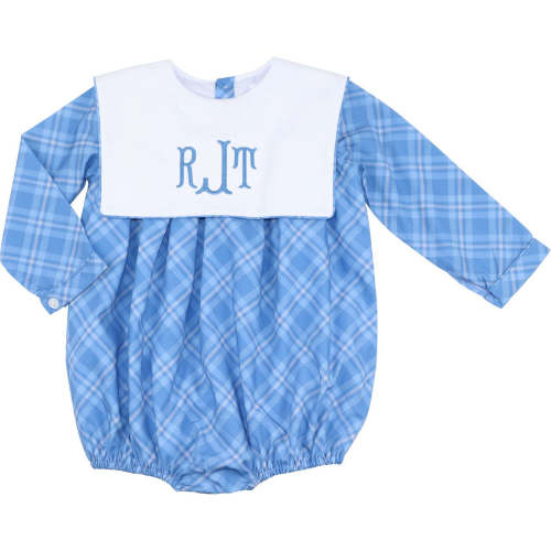 Blue Plaid Square Collar Bubble - Cecil & Lou
